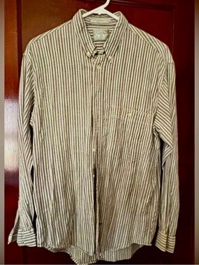 Dockers Men's Green and White Striped Casual Shirt